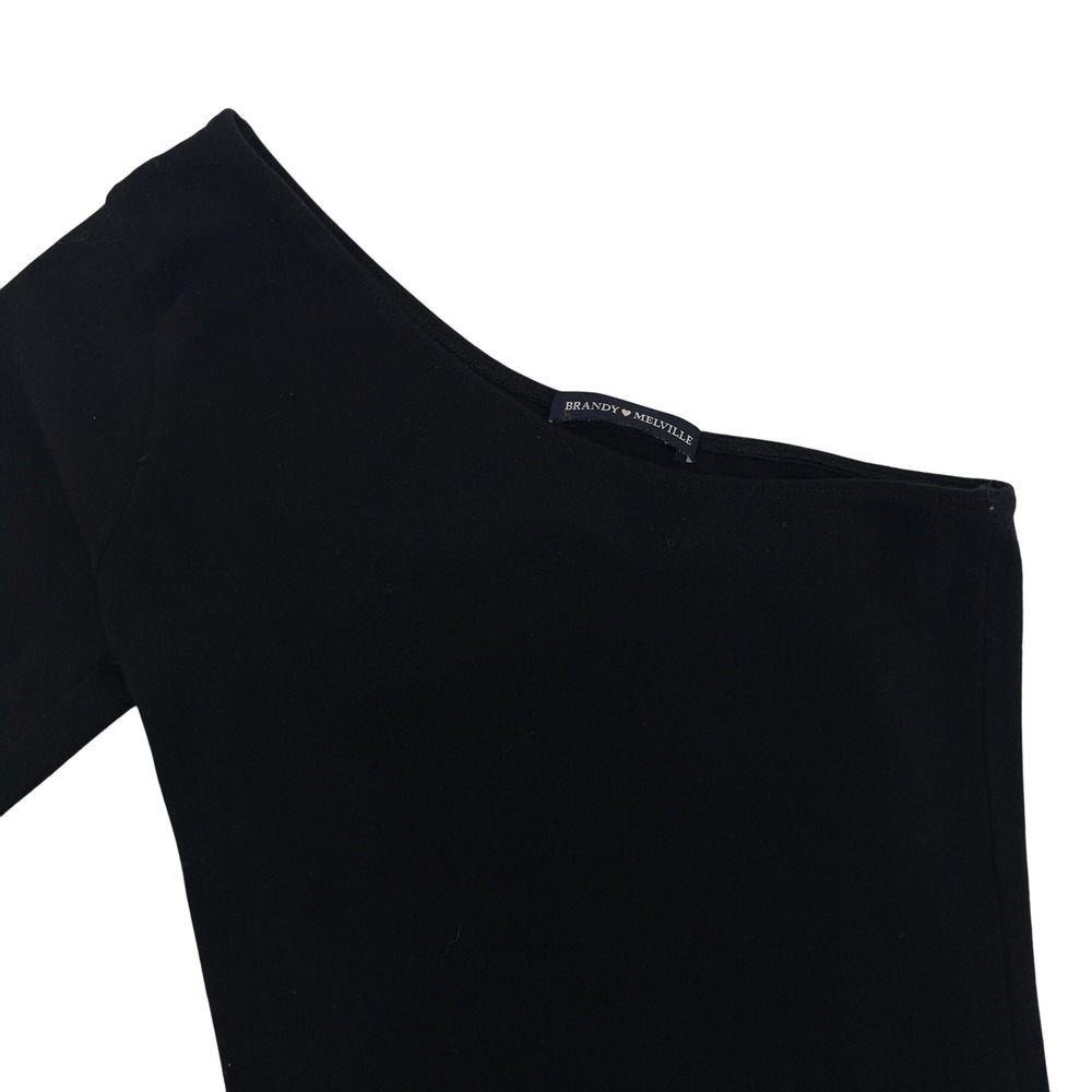 Brandy Melvilleβ Black 27 One Shoulder Long Sleeve Bodysuit Thong Cotton Blend
